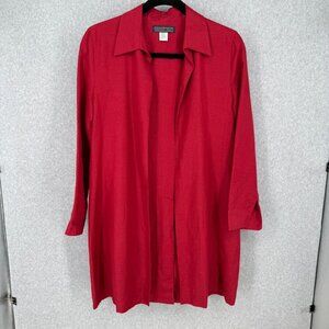 Herman Geist Womens VTG Long Line Open Front Blazer Size 14 Red Linen Blend